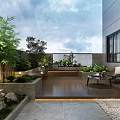 Modern Courtyard Garden Landscape With Bamboo Plants Wooden Flooring Stone Patio And Sofa