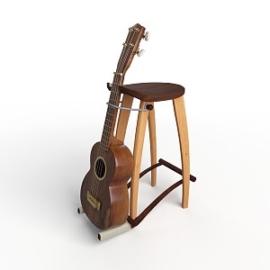 Round Wooden Sitting Stool Guitar 3d model