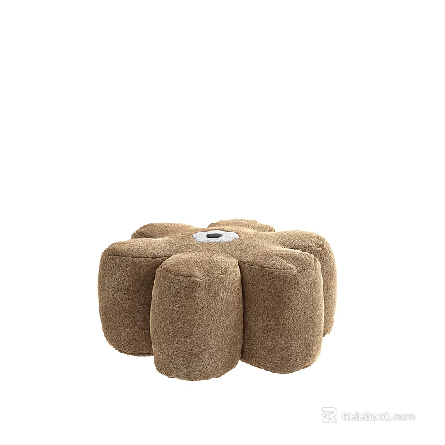 Modern Brown Fabric Flower Shaped Stool with Decorative Petal Design for Home Decor 3d model 