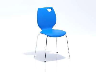 Modern Blue Leisure Chair with Unique Backrest and Chrome Metal Legs 3d model