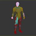 Futuristic Humanoid Character In Blue Copper Metallic Armor With Muscular Build Design
