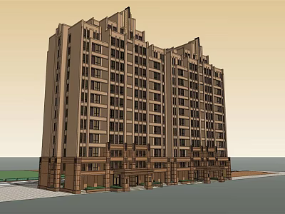 Multi Storey Residential Building Exterior Design With Brown Beige Facade And Decorative Windows 3d model