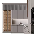 Modern Gray Kitchen Cabinets With Glass Door Wine Storage Built-in Appliance And Countertop