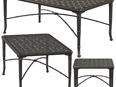 Classic Black Cast Iron Dining Table With Lattice Top And Bamboo Style Legs 3d model