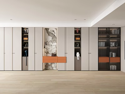 Modern Interior Storage Design With Mixed Cabinets Decorative Panel And Wooden Floor 3d model