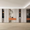Modern Interior Storage Design With Mixed Cabinets Decorative Panel And Wooden Floor