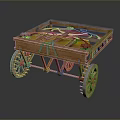Vintage Wooden Hand Cart with Spoked Wheels and Rope Fastened Frame Structure