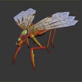 Game Movie Fantasy Insect Character With Colorful Body Transparent Textured Wings And Long Spiked Legs