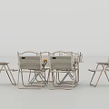 Outdoor Folding Table With Six Woven Chairs Metal Frame And Dinnerware For Patio Dining