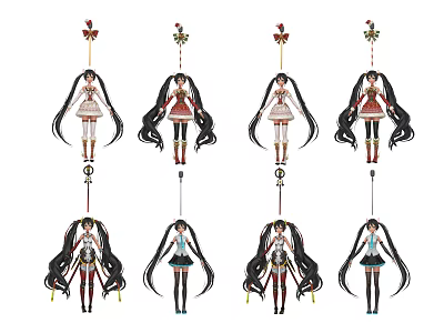 Game and Movie Characters With Long Hair Various Outfits And Decorative Staffs 3d model