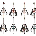 Game and Movie Characters With Long Hair Various Outfits And Decorative Staffs