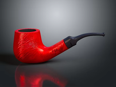 Red Textured Pipe With Black Stem On Dark Background And Reflection 3d model