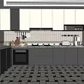 Modern Kitchen Interior With Black And White Tile Floor White Cabinets And Black Appliances