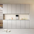 Modern White Sideboard Design With Closed Cabinets Open Shelves And Decorative Items 3d model