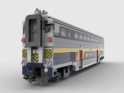Building Blocks Train Model With Gray Yellow Black Color Detailed Carriage Lights And Wheels 3d model
