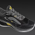 Black Sneakers With Yellow Accents Gray Panel Textured Upper And Cushioned Sole