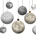 Modern Moon Themed Pendant Lights With Lunar Surface Design Neutral Tones And Crescent Accents