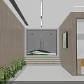 Modern Office Corridor With Wooden Walls Green Plants Large Window Forest View And Steps