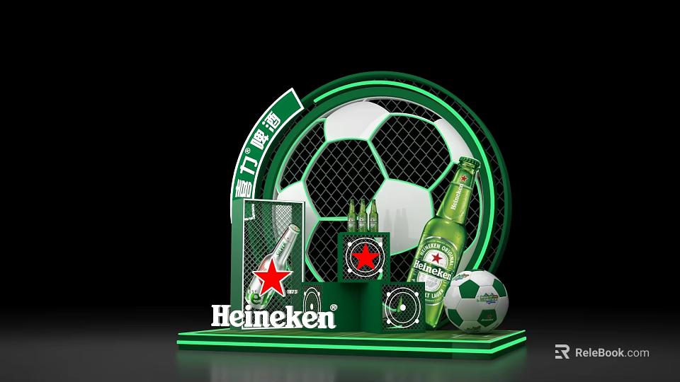 Tobacco and Alcohol Store Display Featuring Heineken Beer Football Themed Items and Soccer Goal Net 3d model 
