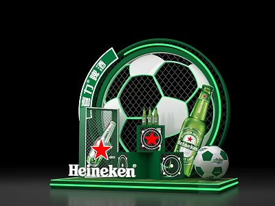 Tobacco and Alcohol Store Display Featuring Heineken Beer Football Themed Items and Soccer Goal Net 3d model