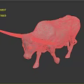 Pink Bull with Long White Horns Standing on Black Background with Reflection