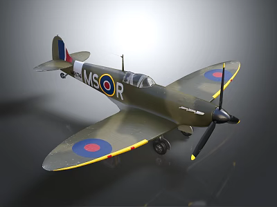 Vintage Military Green Fighter Aircraft Model With MS R Letters And Wing Insignia 3d model
