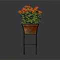 Orange Flower Plant With Green Leaves On Black Metal Decorative Stand