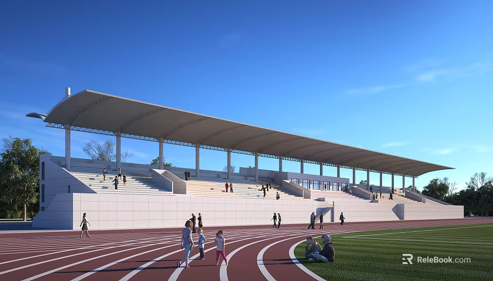 Public Sports Stadium With Running Track Stands And Canopy For Community Activities 3d model 