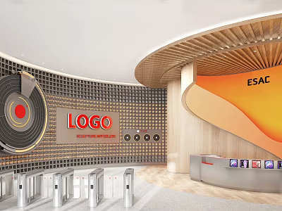 Modern Reception Area Interior Design With Logo Wall And Turnstiles At ESAC 3d model