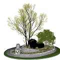 Circular Tree Pit Design In Garden With Stone Wall Trees And Green Shrubs