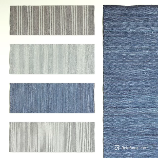 Gray Blue Striped Square Rug with Woven Textured Pattern for Home Decor 3d model