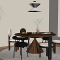 Modern Dining Space Interior With Round Wooden Table Chairs Pendant Light And Potted Plant