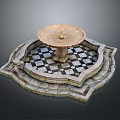 Elegant Stone Fountain Featuring Circular Basin And Black White Checkered Platform 3d model