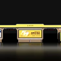 Illuminated Public Transport Bus Stop With Yellow Structure And Advertising Billboards At Night