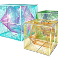 Colorful Wireframe Cube Art Installation With Vibrant Geometric Sculptural Design