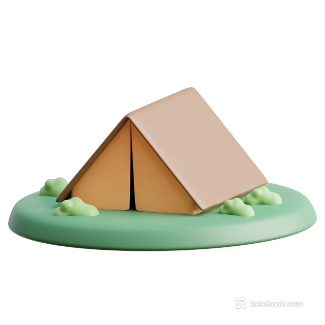 Decorative Ornament Set With Tent Shaped Brown Green Round Base And Small Green Hill Accents 3d model 