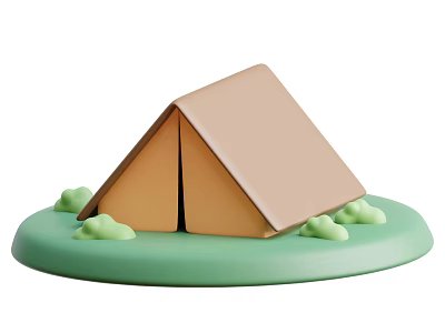 Decorative Ornament Set With Tent Shaped Brown Green Round Base And Small Green Hill Accents 3d model