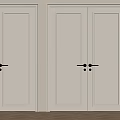 Light Colored Wooden Double Doors With Metal Handles In Interior Setting And Adjacent Single Door