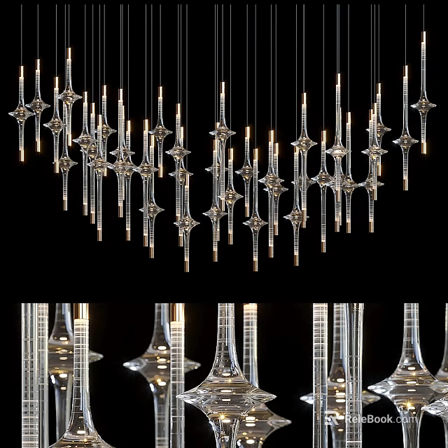 Elegant Contemporary Transparent Glass Chandelier With Reflective Hanging Pendant Lights 3d model 