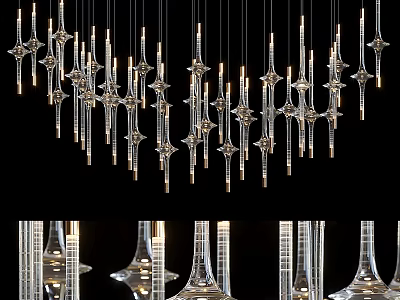 Elegant Contemporary Transparent Glass Chandelier With Reflective Hanging Pendant Lights 3d model
