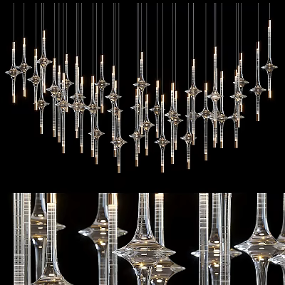 Elegant Contemporary Transparent Glass Chandelier With Reflective Hanging Pendant Lights 3d model