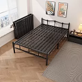 Folding Bed with Black Metal Frame in Modern Bedroom Wooden Floor and Nightstand