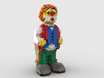 Colorful Building Blocks Clown Figure With Red Hair Blue Vest Green Pants And Black Shoes 3d model