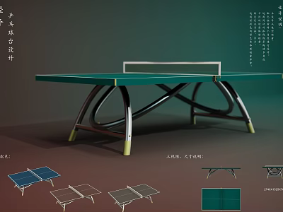 Modern Ping Pong Table Sports Equipment With Green Tabletop Metal Frame And Different Styles 3d model