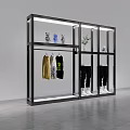Modern Minimalist Clothing Display Rack With Hanging Garments And Decorative Plants