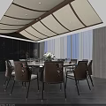 Private Dining Box Interior With Round Table Chairs Chandelier And Decorative Mural