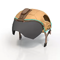 Tactical Weapon Helmet In Brown Color With Green Accents Visor And Modern Straps