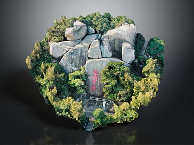 Wood and Stone Landscape Model with Green Trees and Natural Scenery 3d model