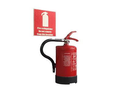 Red Fire Extinguisher With Emergency Safety Sign For Fire Protection Use 3d model
