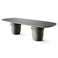 Modern Concrete Oval Coffee Table With Cylindrical Legs And Stacked Planters